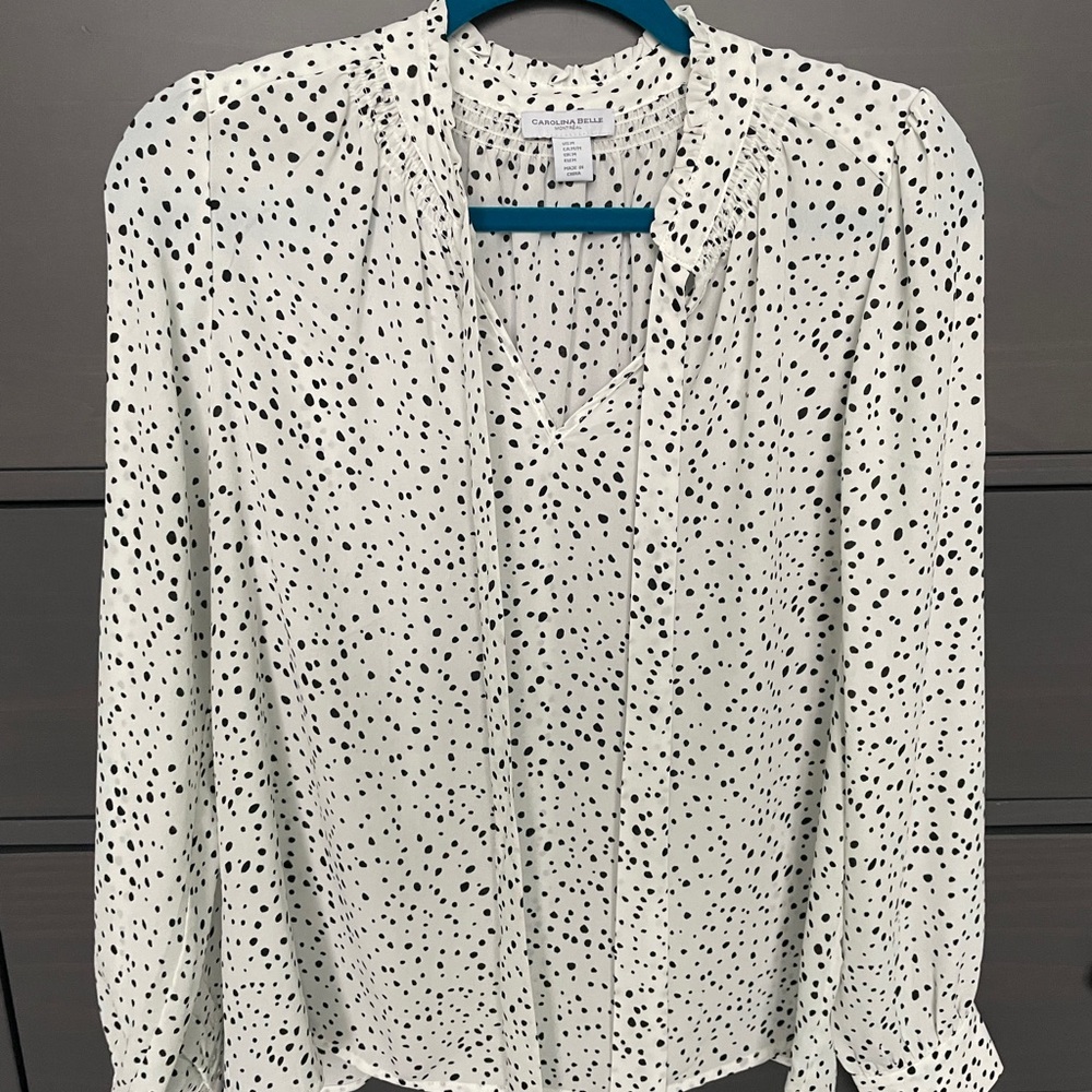 Carolina Belle Elegant Bow Blouse in Classic Black and Cream